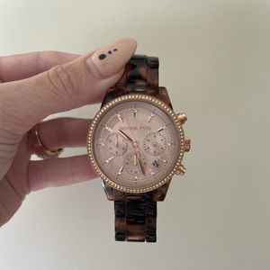 Michael Kors rose gold & tortoise watch